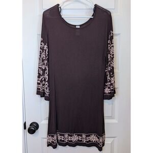 Lilypad Embroidered Bell Sleeve Brown Tunic‎ Dress